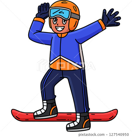 Snowboarding Boy Wearing Goggles Cartoon Clipart  127540950
