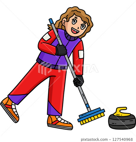 Curling Female Curler Sweeping Cartoon Clipart Curling Female Curler Sweeping Cartoon Clipart 127540968
