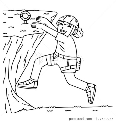 Bouldering Girl Hanging from the Ledge Isolated  Bouldering Girl Hanging from the Ledge Isolated  127540977