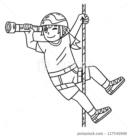 Bouldering Girl using Telescope Isolated Coloring Bouldering Girl using Telescope Isolated Coloring 127540998