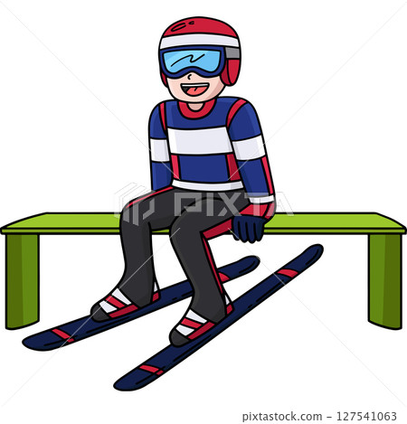 Male Ski Jumper Taking Position Cartoon Clipart  127541063