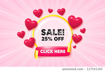Sale sunburst ray banner. Click here flag ribbon. Sale 25 percent off discount. Promotion price offer sign. Retail badge symbol. 3d hearts glitter. Red ribbon tag. Discount offer. Vector Sale sunburst ray banner. Click here flag ribbon. Sale 25 percent off discount. Promotion price offer sign. Retail badge symbol. 3d hearts glitter. Red ribbon tag. Discount offer. Vector 127541165