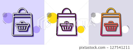 Shopping bag with cart line icon. Halftone dotted pattern. Gradient icon with grain shadow. Supermarket buying sign. Sale symbol. Line online buying icon. Various designs. Vector 127541211