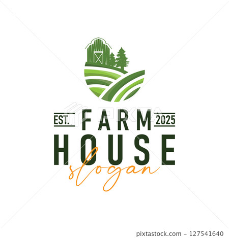 modern farm logo design with simple concept of farmer in agriculture illustration symbol livestock for product illustration template 127541640