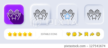 Ranking line icon. Neumorphic, Flat shadow, 3d buttons. Holding star sign. Best rank symbol. Line ranking icon. Social media icons. Vector 127541674