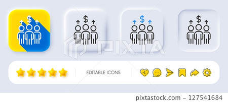Meeting line icon. Neumorphic, Flat shadow, 3d buttons. Business teamwork sign. Group of people symbol. Line meeting icon. Social media icons. Vector 127541684
