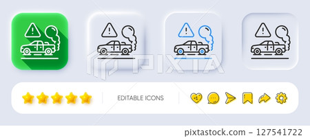 Exhaust line icon. Neumorphic, Flat shadow, 3d buttons. Car co2 fumes sign. Vehicle danger emission symbol. Line exhaust icon. Social media icons. Vector 127541722