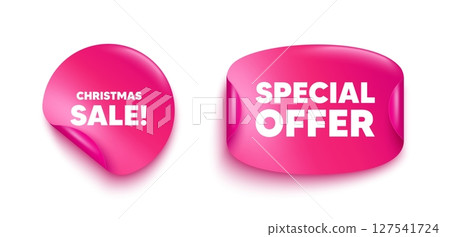 Christmas sale sticker banner. Paper price label. Christmas Sale tag. Special offer price sign. Advertising Discounts symbol. Paper sticker with message. Offer label banner. Vector 127541724