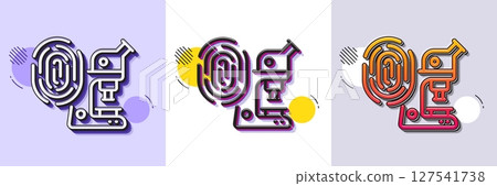 Fingerprint research line icon. Halftone dotted pattern. Gradient icon with grain shadow. Microscope investigation sign. Biometric identity symbol. Line fingerprint research icon. Vector 127541738