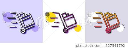 Push cart line icon. Halftone dotted pattern. Gradient icon with grain shadow. Delivery service sign. Express shipping symbol. Line push cart icon. Various designs. Vector 127541792