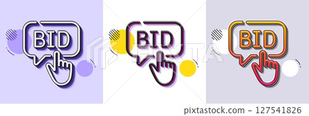 Bid offer line icon. Halftone dotted pattern. Gradient icon with grain shadow. Auction sign. Raise the price up symbol. Line bid offer icon. Various designs. Vector 127541826