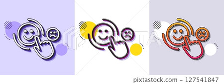 Customer satisfaction line icon. Halftone dotted pattern. Gradient icon with grain shadow. Positive feedback sign. Smile symbol. Line customer satisfaction icon. Various designs. Vector 127541847