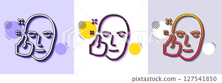 Healthy face skin line icon. Halftone dotted pattern. Gradient icon with grain shadow. Good care sign. Like symbol. Line healthy face icon. Various designs. Vector 127541850