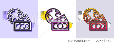 Global business line icon. Halftone dotted pattern. Gradient icon with grain shadow. Internet payment sign. Social charity symbol. Line global business icon. Various designs. Vector 127541859