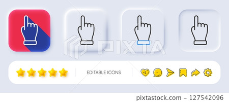 Click hand line icon. Neumorphic, Flat shadow, 3d buttons. One finger palm sign. Direction gesture symbol. Line click hand icon. Social media icons. Vector Click hand line icon. Neumorphic, Flat shadow, 3d buttons. One finger palm sign. Direction gesture symbol. Line click hand icon. Social media icons. Vector 127542096