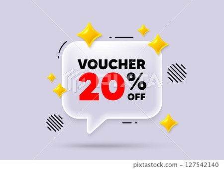 Coupon chat speech bubble. Social media concept. Voucher 20 percent off sale. Special offer coupon sign. Black friday discount symbol. 3d sparkles chat bubble. Vector Coupon chat speech bubble. Social media concept. Voucher 20 percent off sale. Special offer coupon sign. Black friday discount symbol. 3d sparkles chat bubble. Vector 127542140