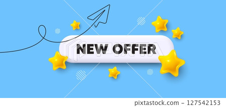 New offer search bar. Share plane line icon. New offer. Special price sign. Advertising Discounts symbol. Search button with 3d stars. Vector 127542153