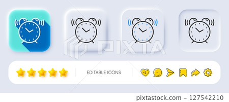 Alarm clock line icon. Neumorphic, Flat shadow, 3d buttons. Time sign. Watch symbol. Line alarm clock icon. Social media icons. Vector Alarm clock line icon. Neumorphic, Flat shadow, 3d buttons. Time sign. Watch symbol. Line alarm clock icon. Social media icons. Vector 127542210
