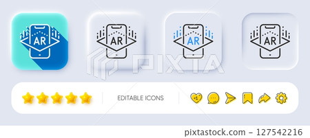 Augmented reality phone line icon. Neumorphic, Flat shadow, 3d buttons. VR simulation sign. 3d view symbol. Line augmented reality icon. Social media icons. Vector 127542216