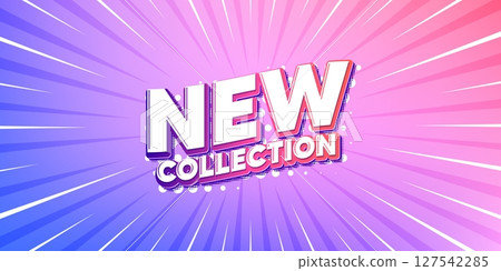 New collection sun rays gradient banner. Light burst background. New collection tag. New fashion arrival sign. Advertising offer symbol. Gradient sun rays. Sunburst light. Vector 127542285