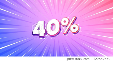 Discount sun rays gradient banner. Light burst background. 40 percent off sale tag. Discount offer price sign. Special offer symbol. Gradient sun rays. Sunburst light. Vector 127542339