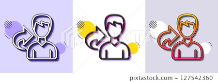 Share refer line icon. Halftone dotted pattern. Gradient icon with grain shadow. User or businessman person sign. Male silhouette symbol. Line share icon. Various designs. Vector 127542360