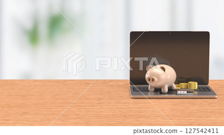 The Piggy bank and coins for earn or Business concept 3d Rendering. 127542411