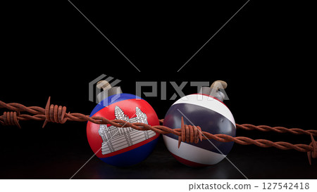 The Thailand and Cambodia flag on Bomb for crisis or war concept 3d Rendering. 127542418