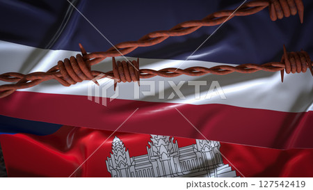 The Thailand and Cambodia flag for Background concept 3d Rendering. 127542419