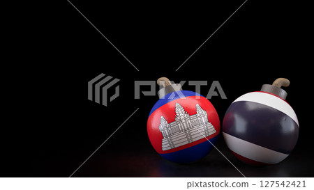 The Thailand and Cambodia flag on Bomb for crisis or war concept 3d Rendering. 127542421