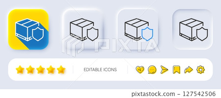 Delivery insurance line icon. Neumorphic, Flat shadow, 3d buttons. Parcels tracking sign. Shipping box symbol. Line delivery insurance icon. Social media icons. Vector 127542506