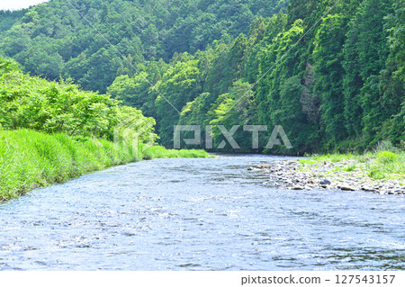 鹿沼市阿波野綜合運動公園附近的思川清澈的景色 127543157