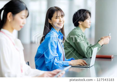 Business woman working at counter Business woman working at counter 127543183