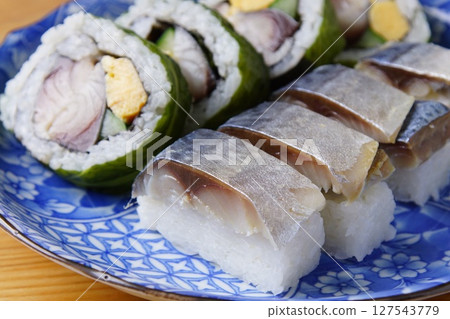 Mackerel sushi, mackerel roll sushi 127543779