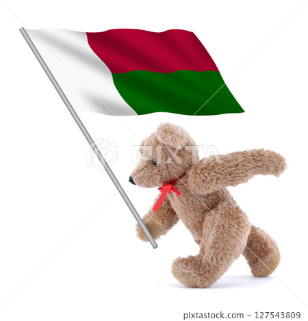 Madagascar flag being carried by a cute teddy bear 127543809