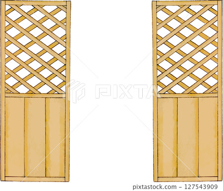 Illustration material of a wooden gate with a view inside 127543909