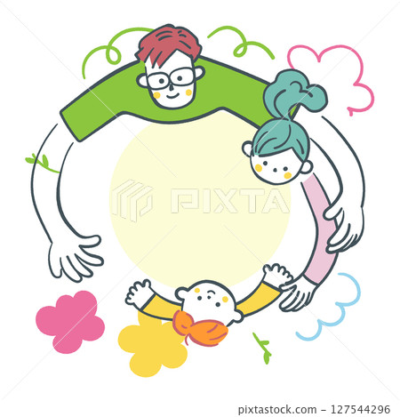 A time for parents and children to bond in harmony - A gentle family illustration that can be used for child-rearing support and educational public relations Stock illustration material 127544296