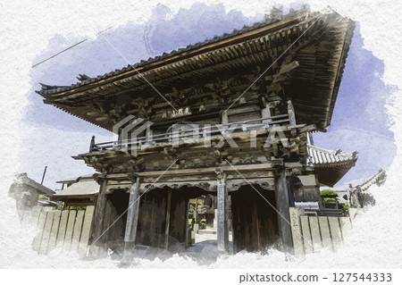 水彩畫風格,四國八十八所第16號,德島縣德島市三門觀音寺 水彩畫風格,四國八十八所第16號,德島縣德島市三門觀音寺 127544333