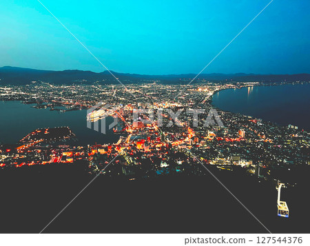 Hakodate Mountain, night view from the observation deck Hakodate Mountain, night view from the observation deck 127544376