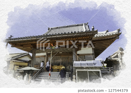 水彩畫風格,四國八十八所第16號,德島縣德島市觀音寺本堂 水彩畫風格,四國八十八所第16號,德島縣德島市觀音寺本堂 127544379