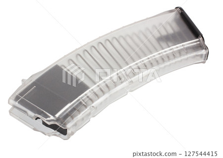 Kalashnikov ak 47 magazine made of transparent plastic. 127544415
