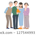 Picture of a family of five: Grandpa, Grandma, man, woman and baby 127544993