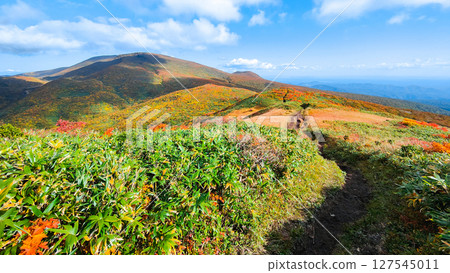 Climbing Mount Kurikoma in autumn (Mount Kurikoma to Mount Masutake: View towards Mount Kurikoma) 127545011