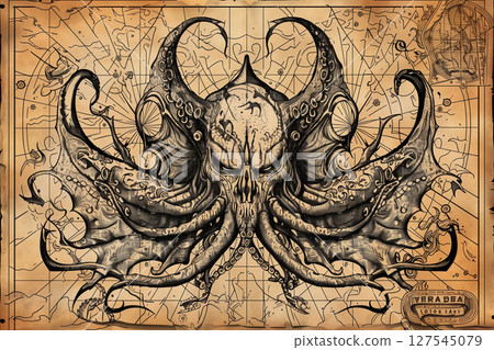 克蘇魯風格古抄本插畫─描繪神話怪物的古董風格設計 克蘇魯風格古抄本插畫─描繪神話怪物的古董風格設計 127545079