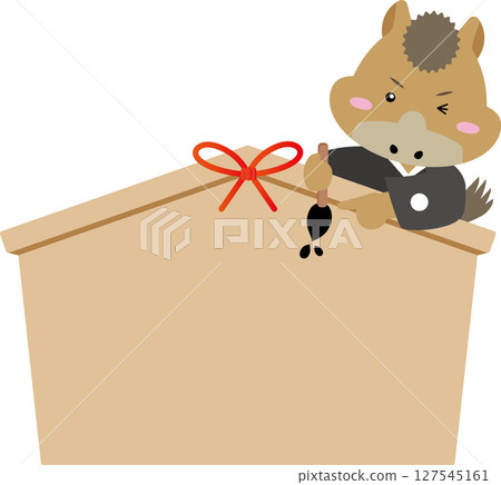 馬年人物手持毛筆，手持空白祈福 | 可自由使用的新年模板 127545161