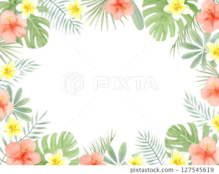 Watercolor hibiscus and plumeria frame 127545619