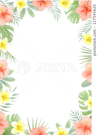 水彩芙蓉花和雞蛋花框架,夏季明信片 水彩芙蓉花和雞蛋花框架,夏季明信片 127545620