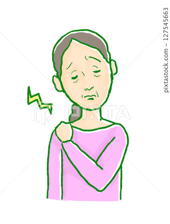 Original illustration of a senior woman suffering from stiff shoulders 127545663