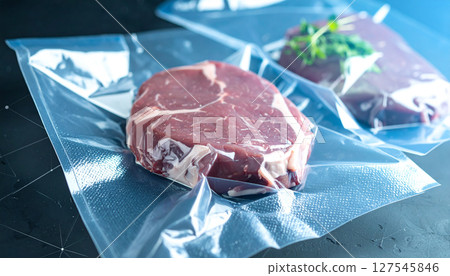 Sous vide steak nebula with herb asteroid belt. vacuum steak.  Generated Image 127545846