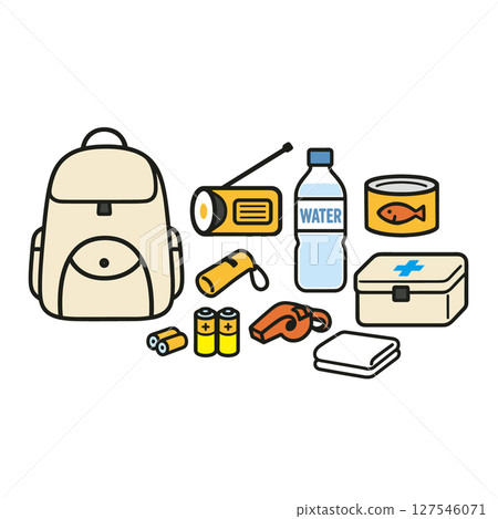 Flat illustration of disaster prevention and disaster goods set Flat illustration of disaster prevention and disaster goods set 127546071